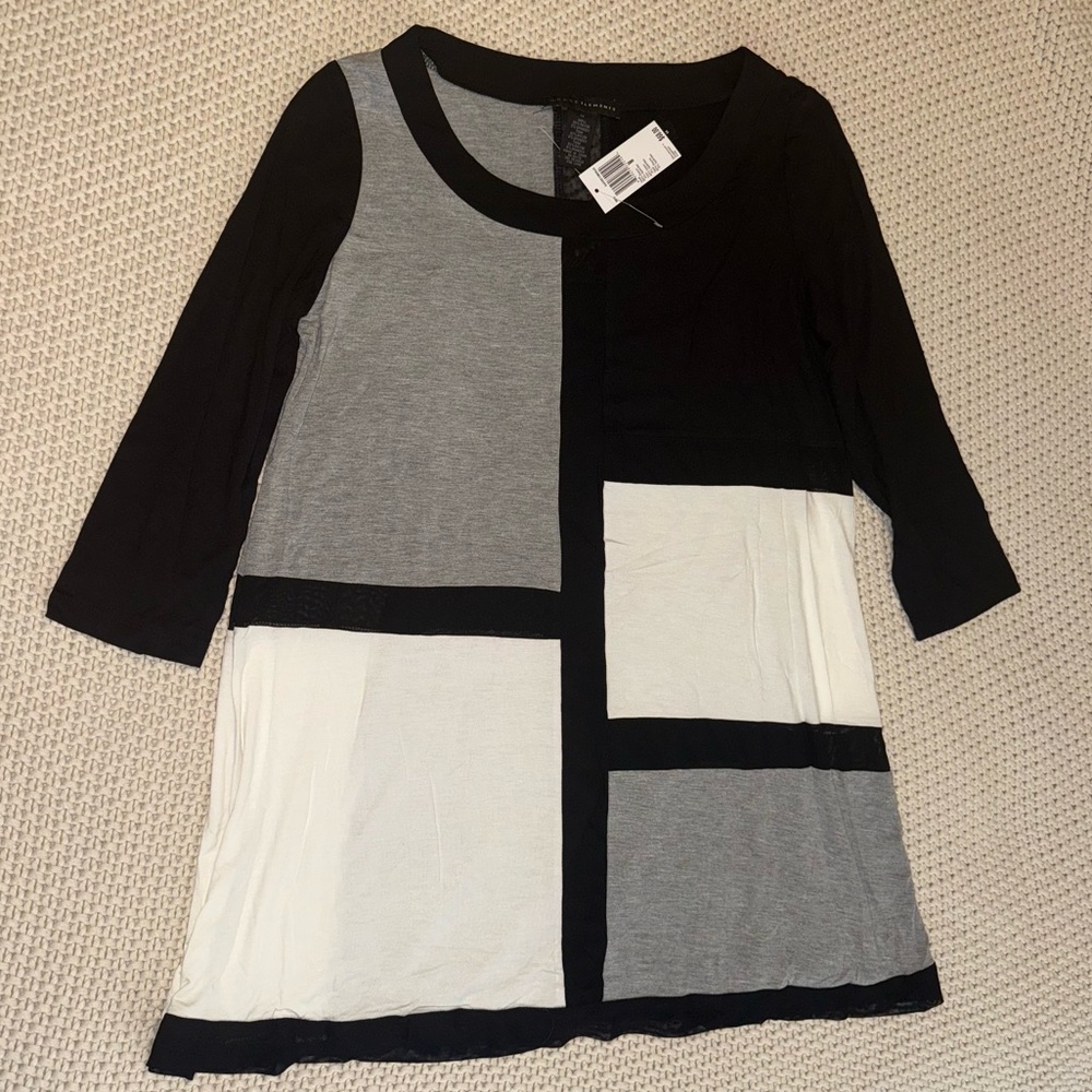 NWT Grace ElementsColorblock Women's Long Sleeve Dress  - Black, Gray, and White